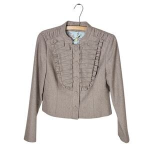 Tabitha As You Please Taupe Wool Ruffle Cropped Jacket Size 8 Military